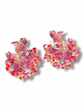 Pink Crystal Fish Statement Earrings - Designer Style
